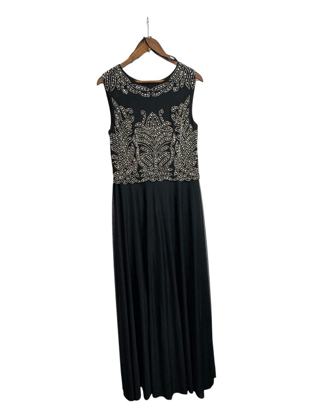 Jackie Jon Gold Beaded Black Sleeveless Maxi Dress Accent top overlay